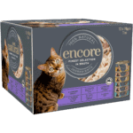 Box of 12 finest selection Encore cat food in broth tins