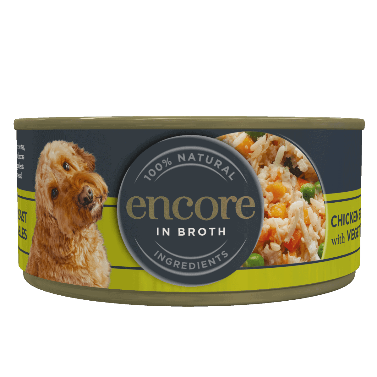 Encore chicken in broth dog food with vegetables tin