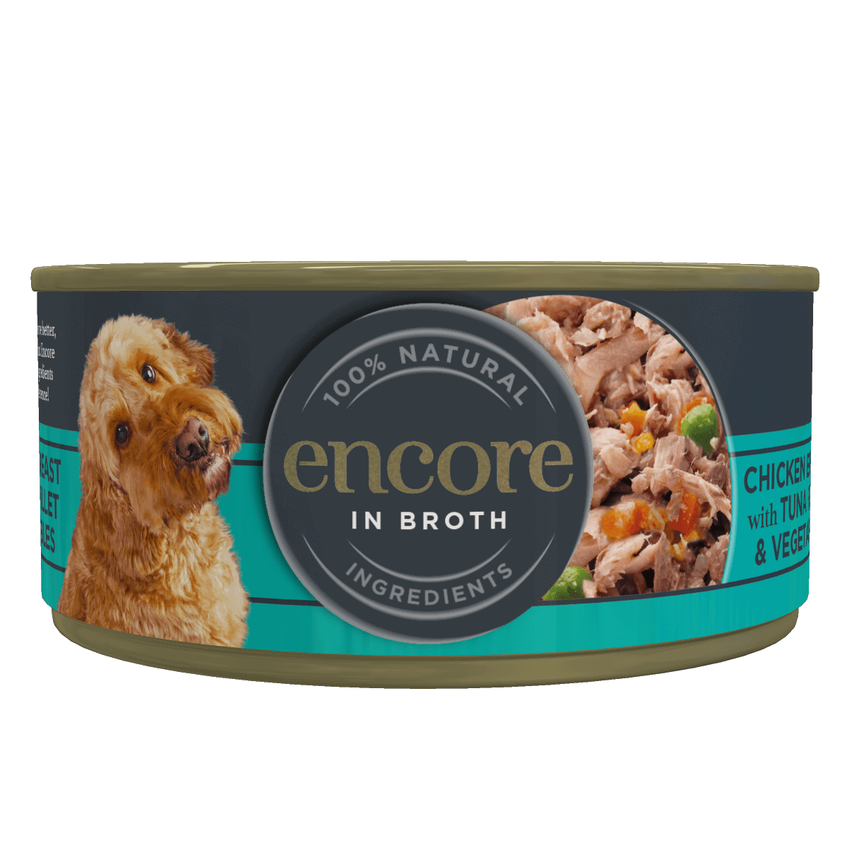Encore chicken in broth dog food with tuna & vegetables tin