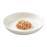 Isolated image of Encore tuna with shrimp cat food in broth on a plate
