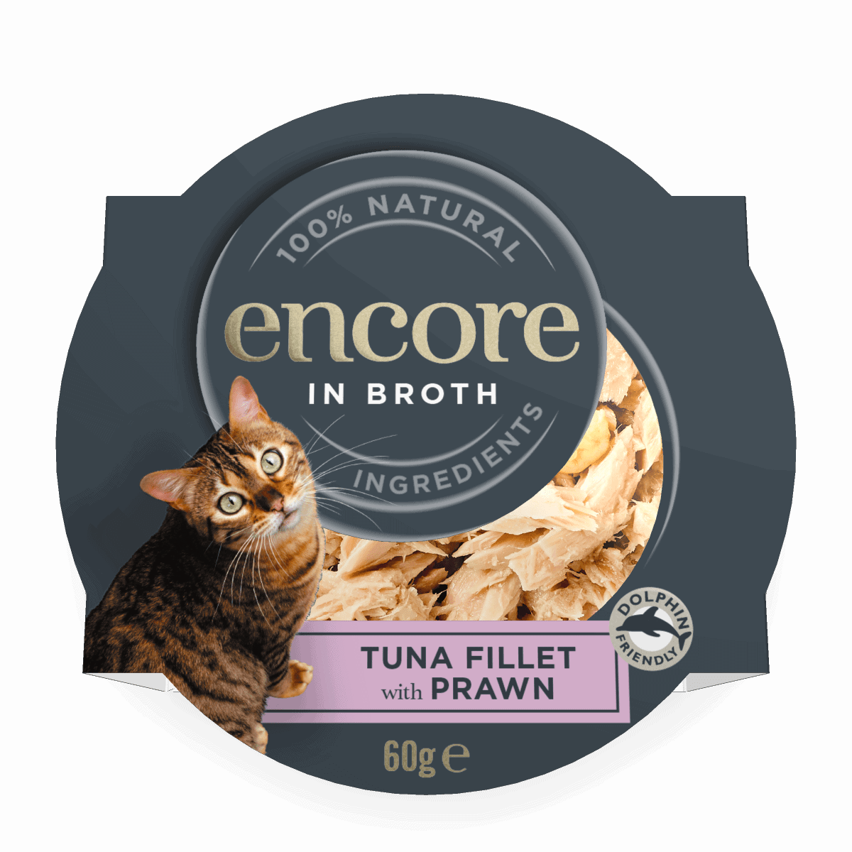 Close up of Encore tuna with prawn cat food in broth