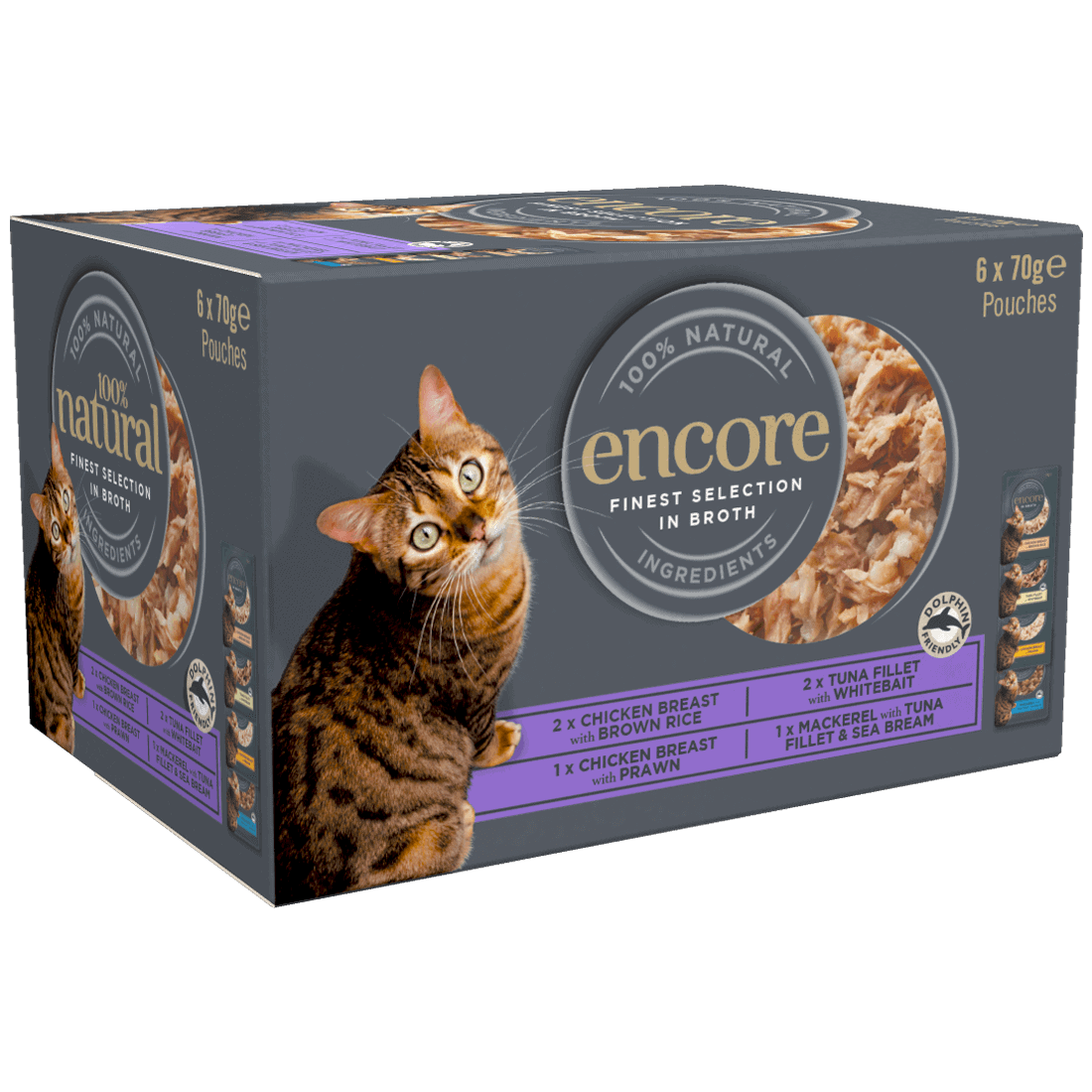 Box of 6 Encore's finest selection cat food pouches