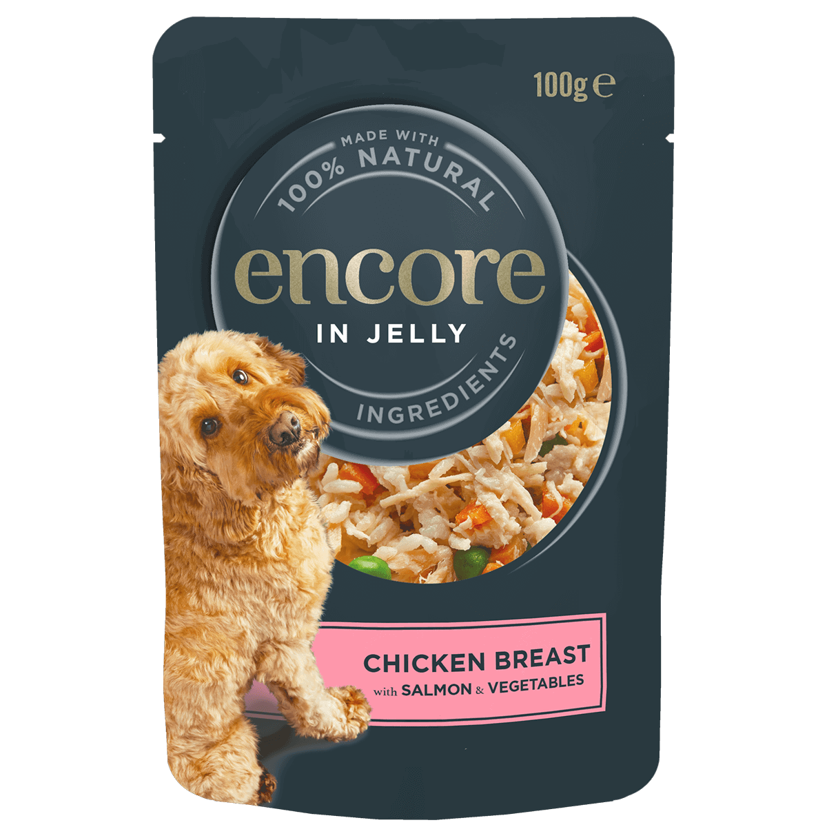 dog food pouch chicken with salmon and vegetables