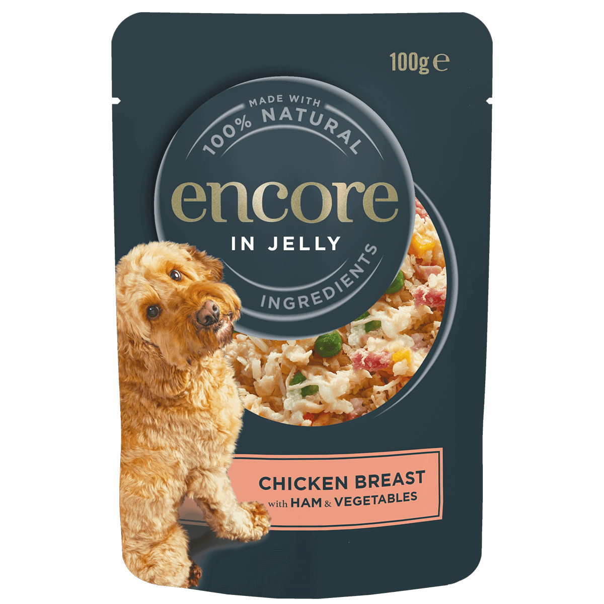 dog food pouch chicken with ham and vegetables