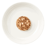 Isolated aerial image of a plate of Encore tuna cat food